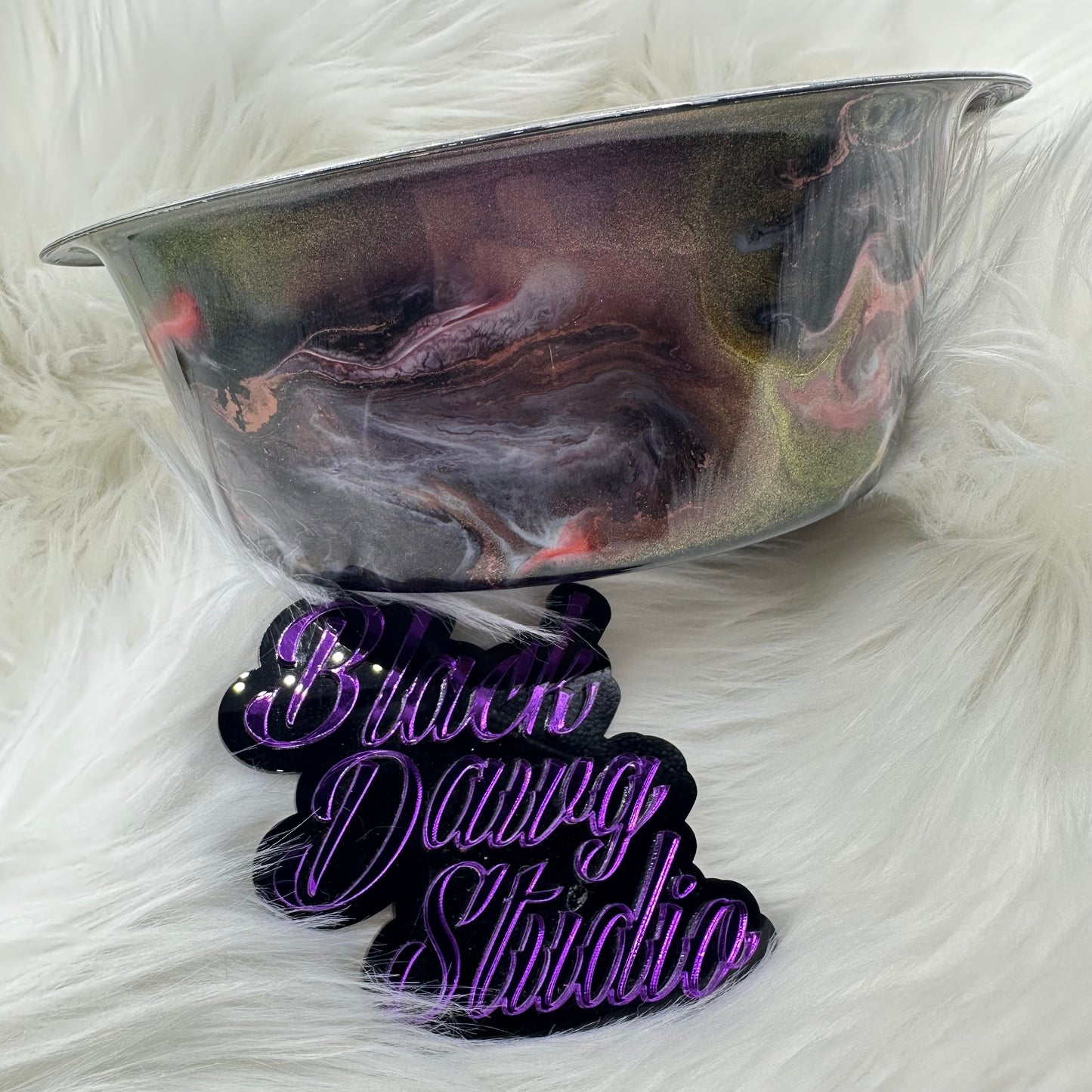 8-inch Dog Bowl - Whisper Technique in Chameleon Color Shifting Shades of Red and Gold | Epoxy Tumbler for Dogs