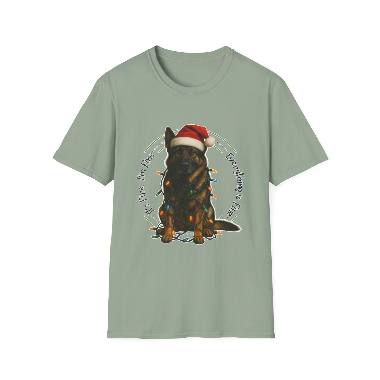 It’s Fine I’m Fine… Everything’s Fine - Christmas German Shepherd in Santa Hat with Lights T-Shirt