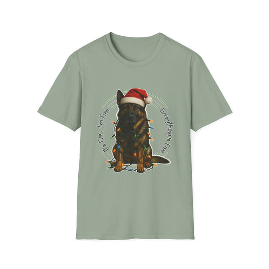 It’s Fine I’m Fine… Everything’s Fine - Christmas German Shepherd in Santa Hat with Lights T-Shirt