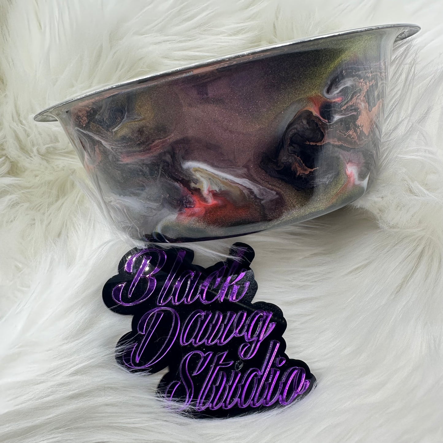 8-inch Dog Bowl - Whisper Technique in Chameleon Color Shifting Shades of Red and Gold | Epoxy Tumbler for Dogs