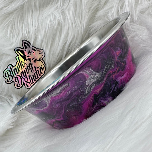 8-inch Dog Bowl Hot Pink Ink and Mica Swirl - Epoxy Tumbler for Dogs