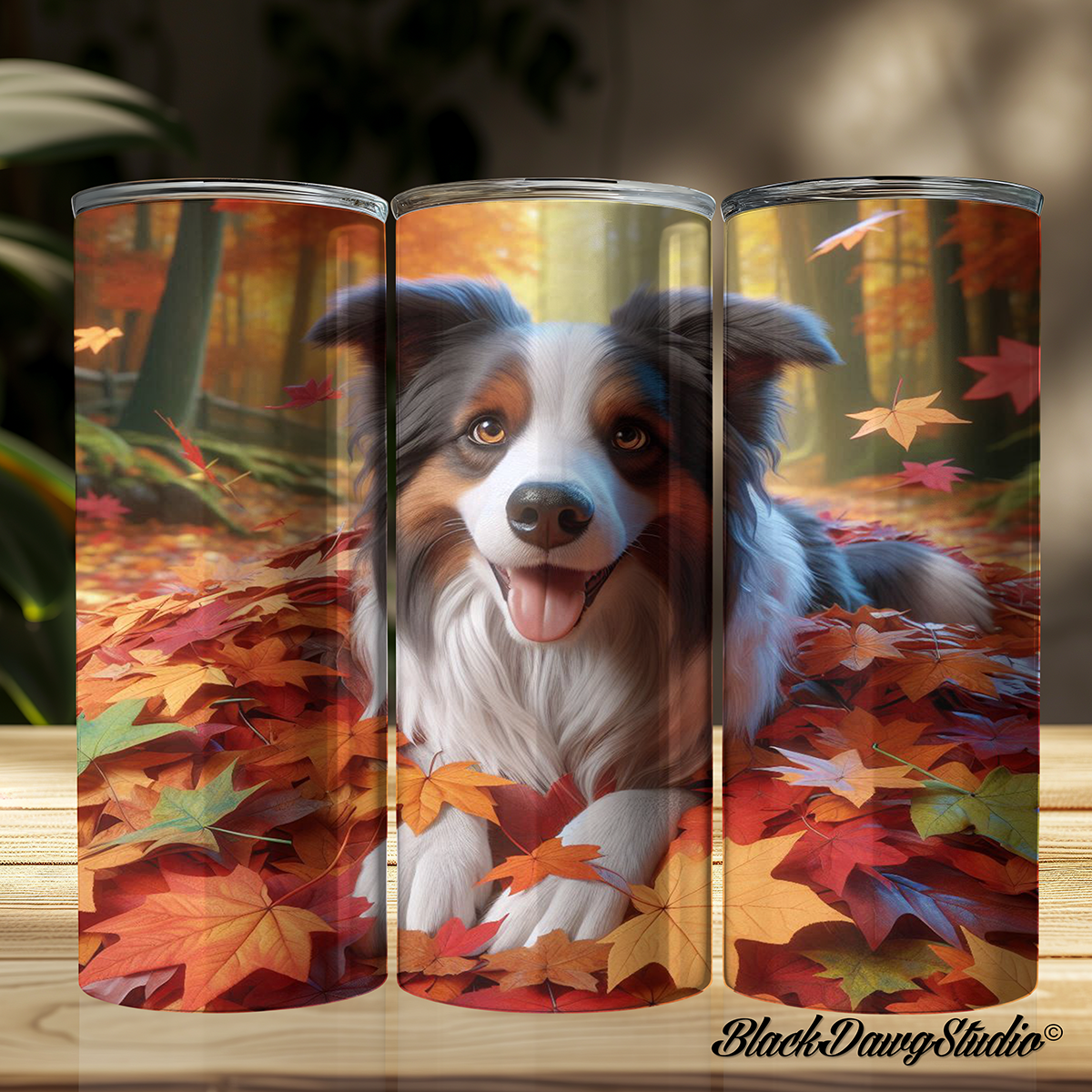 Autumn Leaves Boarder Collie Design | Made to Order | Printed Tumbler