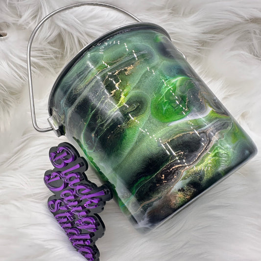 2qt Water Bucket Pail | Whisper Technique in Chameleon Color Shifting Shades of Green | Epoxy Tumbler for Dogs