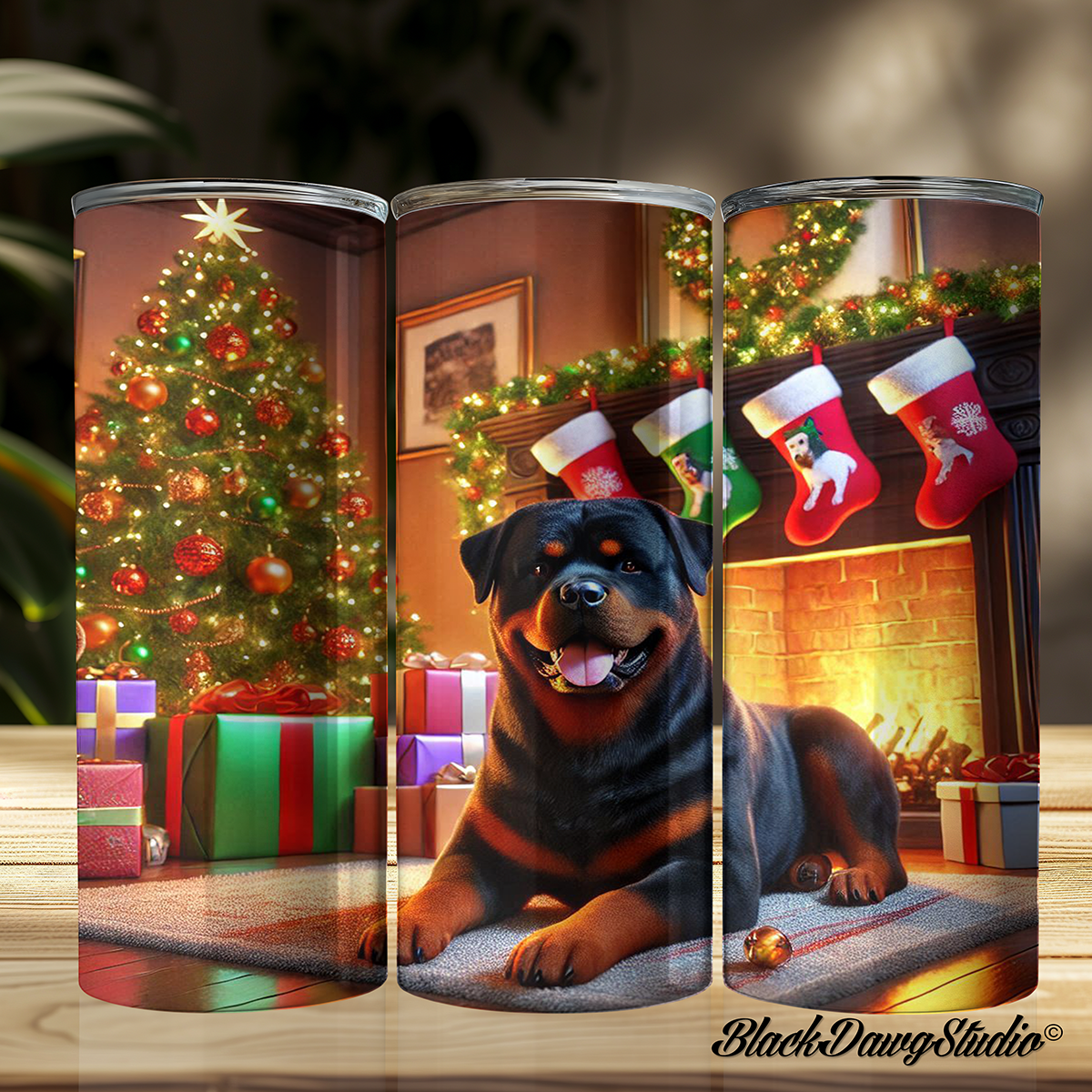 Christmas Tree Rottweiler Design | Made to Order | Printed Tumbler