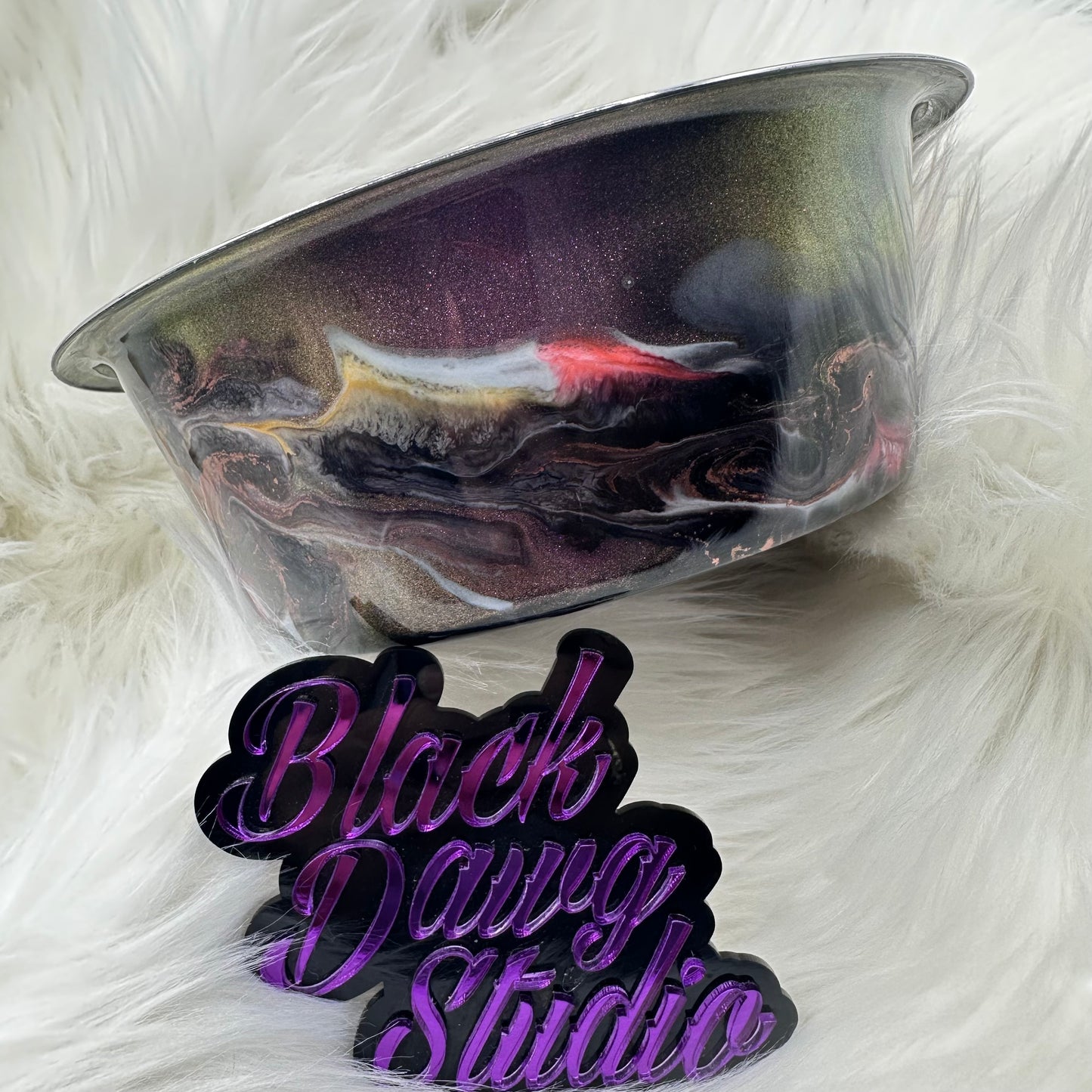 8-inch Dog Bowl - Whisper Technique in Chameleon Color Shifting Shades of Red and Gold | Epoxy Tumbler for Dogs