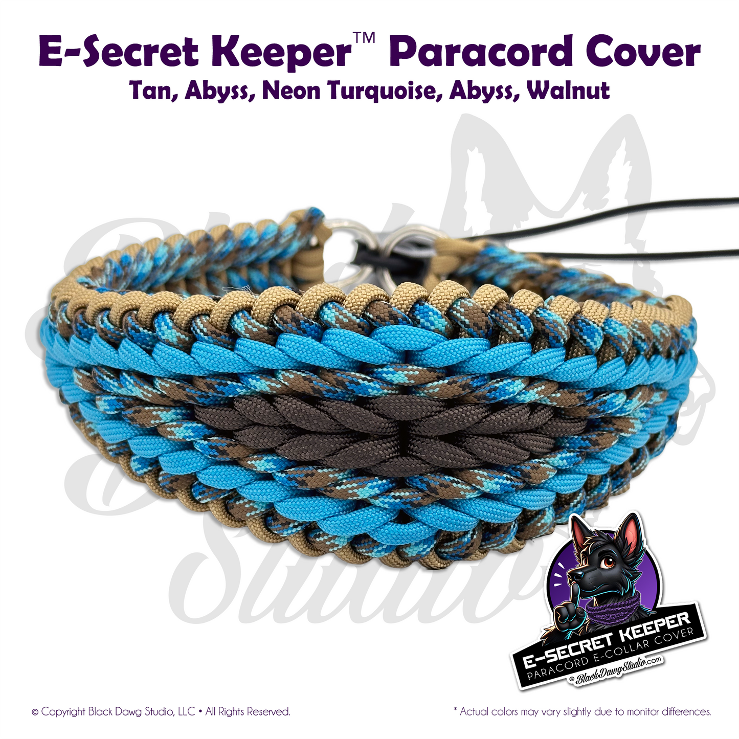 e-Secret Keeper Paracord Collar - Electric/Remote Training Collar Cover - Tan, Abyss, Neon Turquoise, Abyss, and Walnut