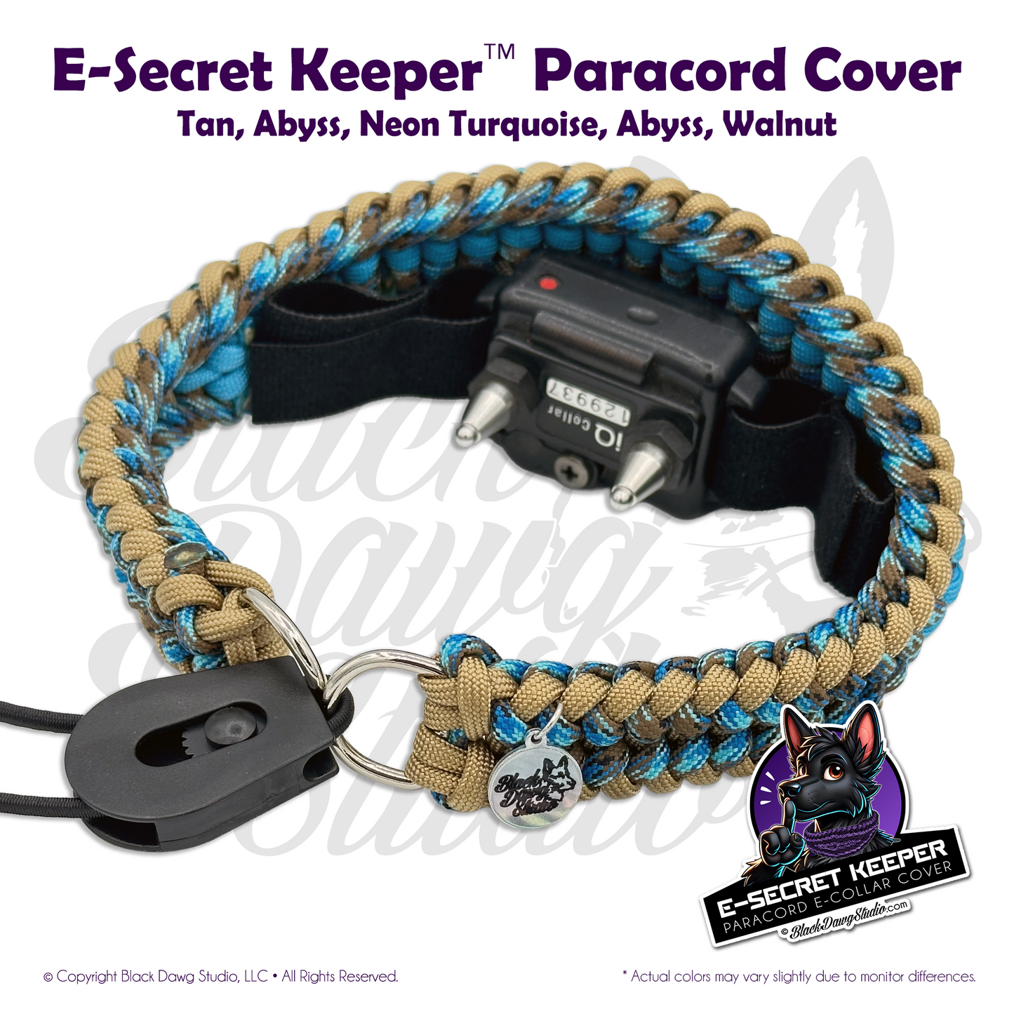 e-Secret Keeper Paracord Collar - Electric/Remote Training Collar Cover - Tan, Abyss, Neon Turquoise, Abyss, and Walnut