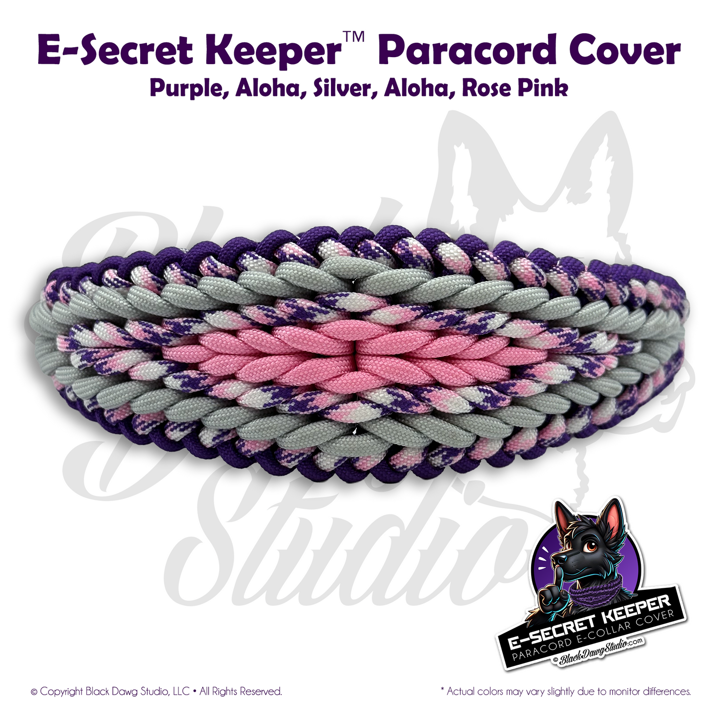 e-Secret Keeper Paracord Collar - Electric/Remote Training Collar Cover - Purple, Aloha, Silver, Aloha, Rose Pink