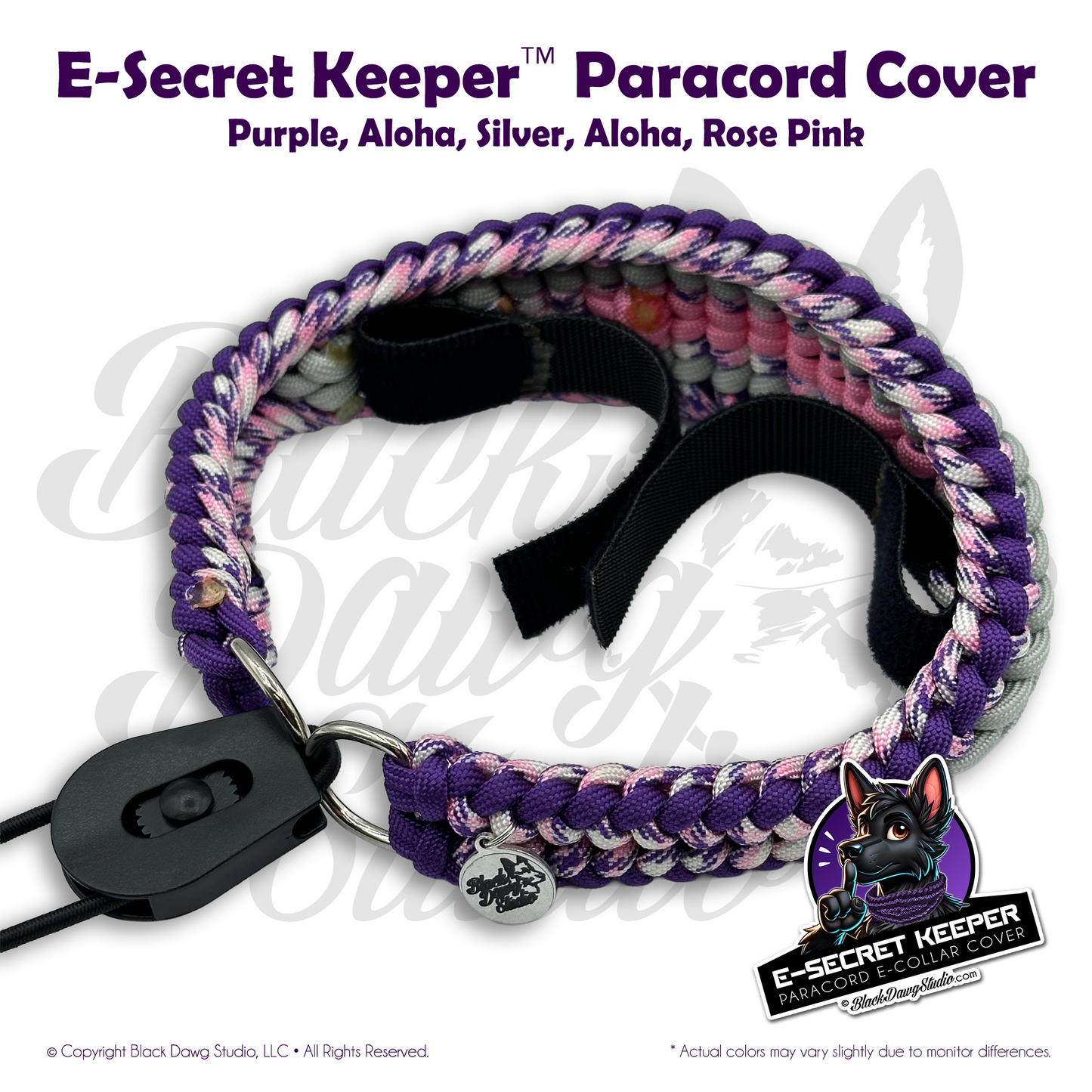 e-Secret Keeper Paracord Collar - Electric/Remote Training Collar Cover - Purple, Aloha, Silver, Aloha, Rose Pink