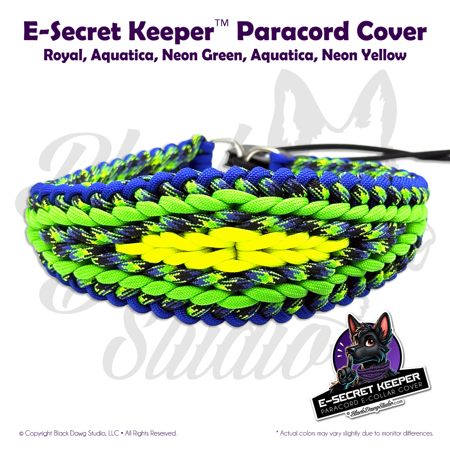 e-Secret Keeper Paracord Collar - Electric/Remote Training Collar Cover - Royal, Aquatica, Neon Green, Aquatica, and Neon Yellow