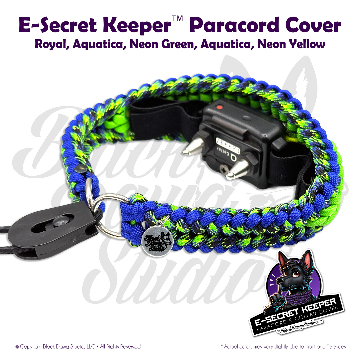 e-Secret Keeper Paracord Collar - Electric/Remote Training Collar Cover - Royal, Aquatica, Neon Green, Aquatica, and Neon Yellow