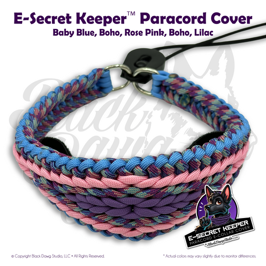 e-Secret Keeper Paracord Collar - Electric/Remote Training Collar Cover - Baby Blue, Boho, Rose Pink, Boho, Lilac