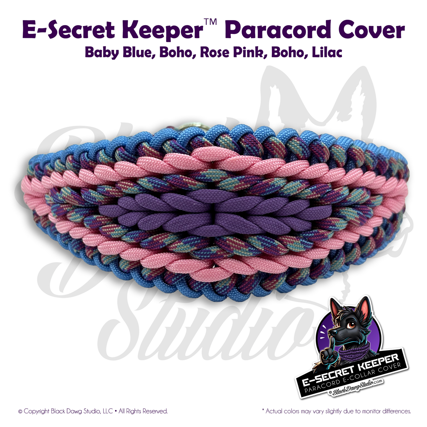 e-Secret Keeper Paracord Collar - Electric/Remote Training Collar Cover - Baby Blue, Boho, Rose Pink, Boho, Lilac