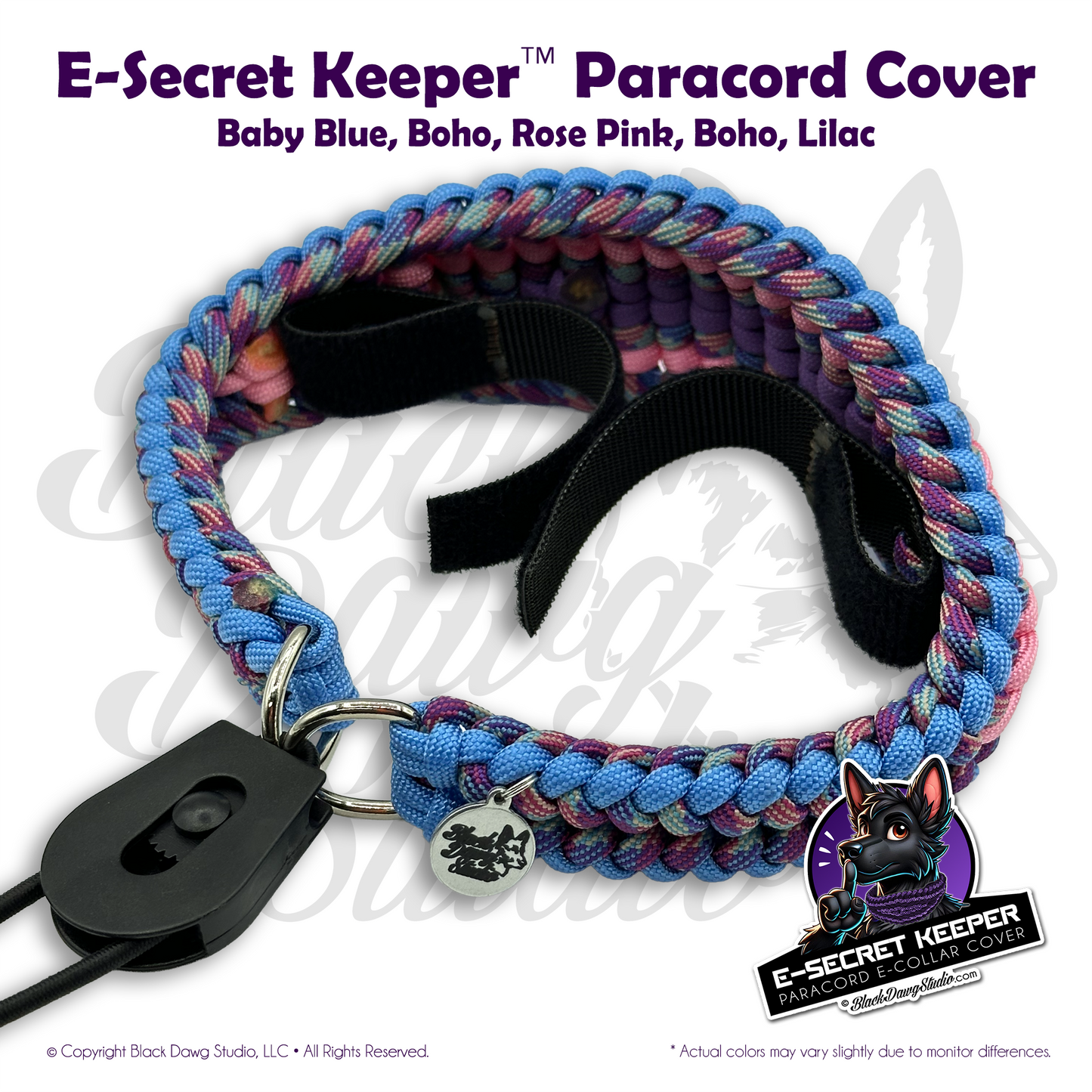 e-Secret Keeper Paracord Collar - Electric/Remote Training Collar Cover - Baby Blue, Boho, Rose Pink, Boho, Lilac