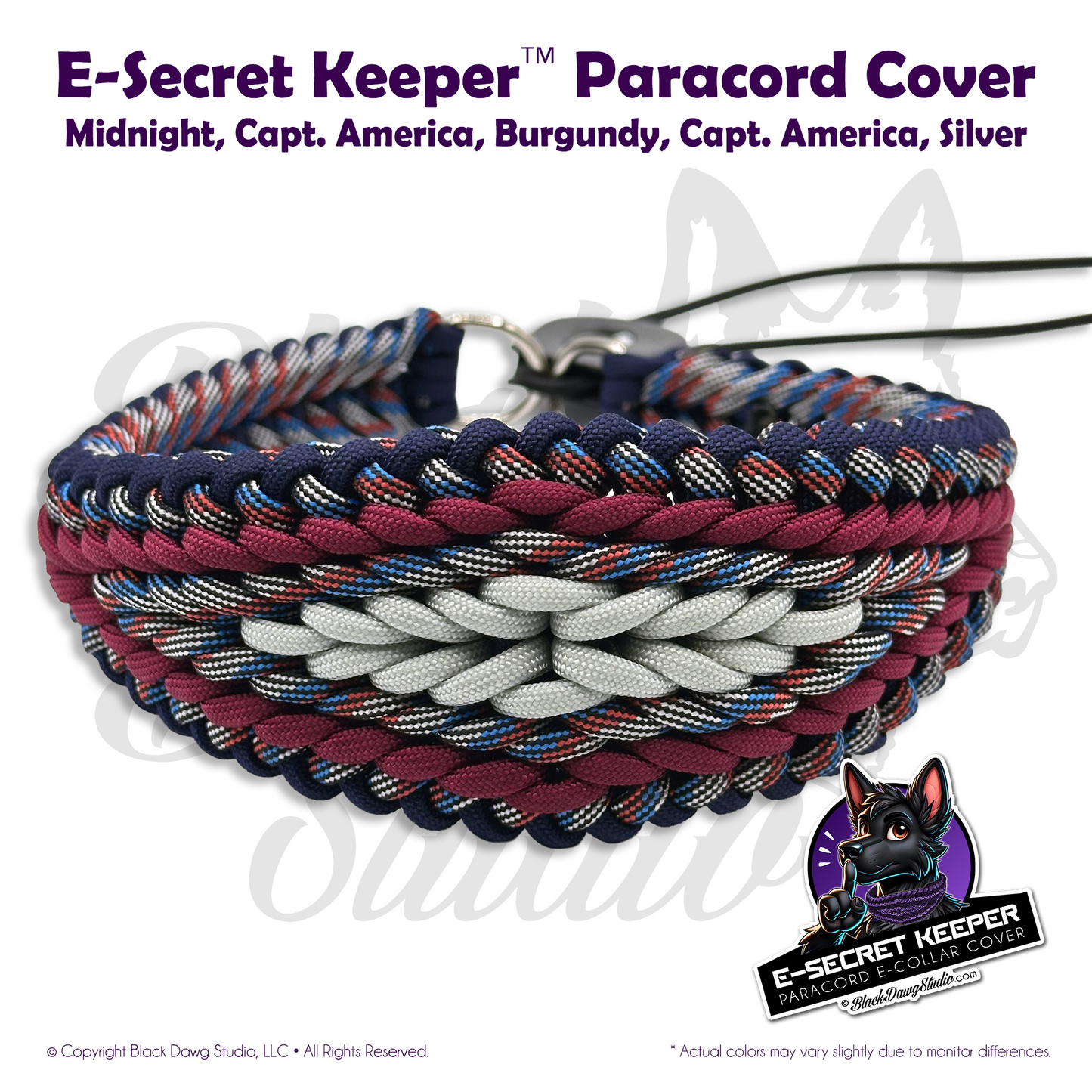 e-Secret Keeper Paracord Collar - Electric/Remote Training Collar Cover - Midnight, Captain America, Burgundy, Captain America, and Silver