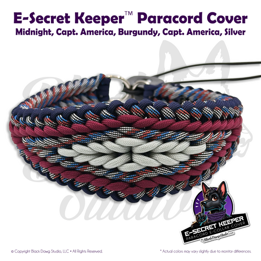 e-Secret Keeper Paracord Collar - Electric/Remote Training Collar Cover - Midnight, Captain America, Burgundy, Captain America, and Silver
