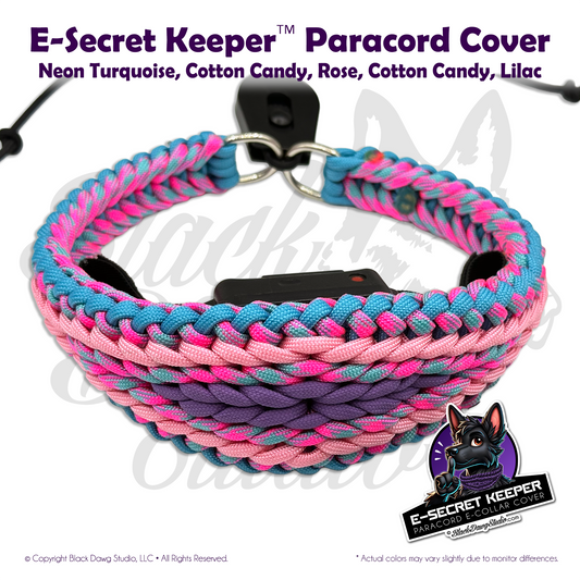 e-Secret Keeper Paracord Collar - Electric/Remote Training Collar Cover - Neon Turquoise, Cotton Candy, Pink Rose, Cotton Candy, and Lilac