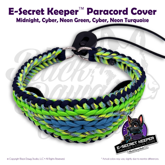 e-Secret Keeper Paracord Collar - Electric/Remote Training Collar Cover - Midnight, Cyber, Neon Green, Cyber, Neon Turquoise