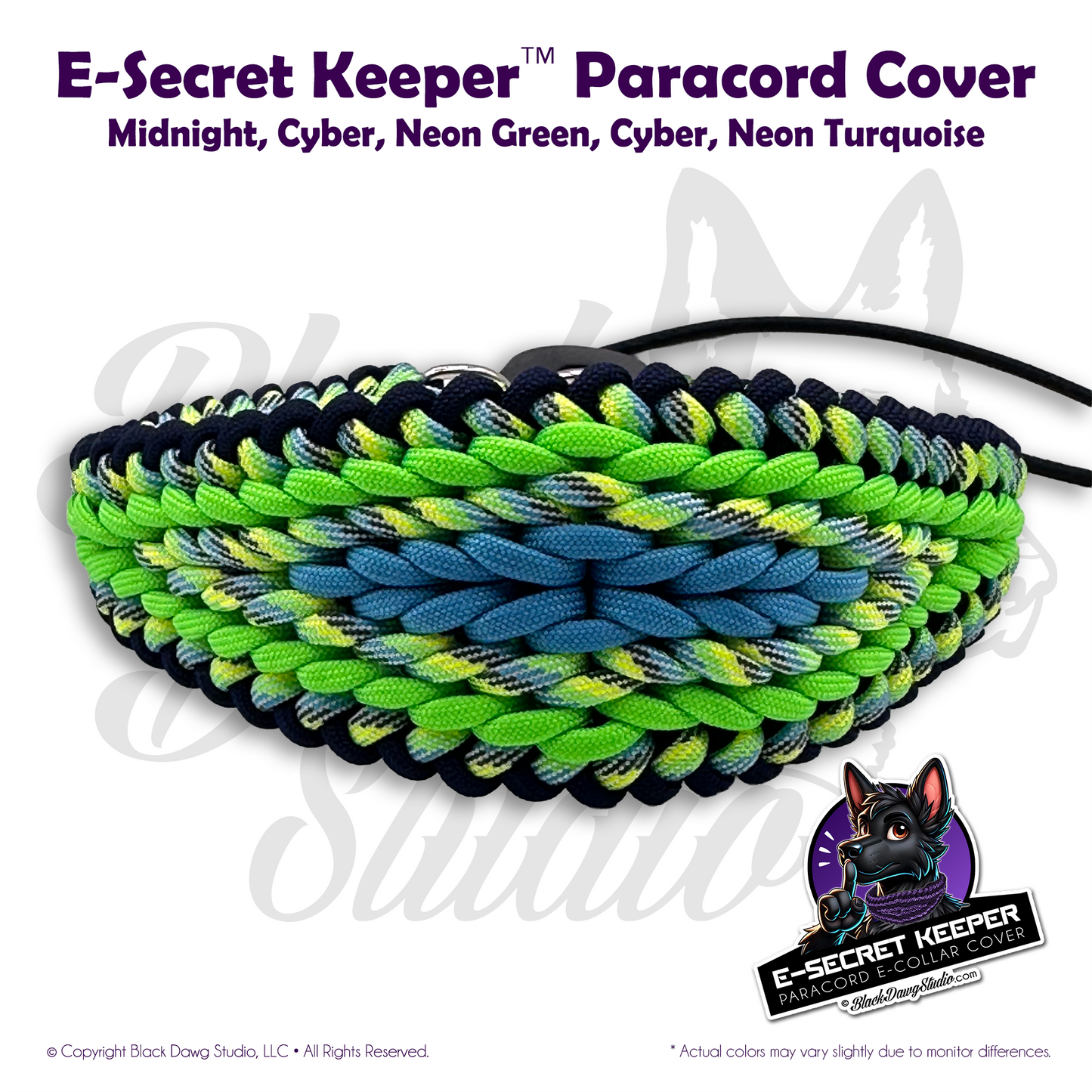 e-Secret Keeper Paracord Collar - Electric/Remote Training Collar Cover - Midnight, Cyber, Neon Green, Cyber, Neon Turquoise