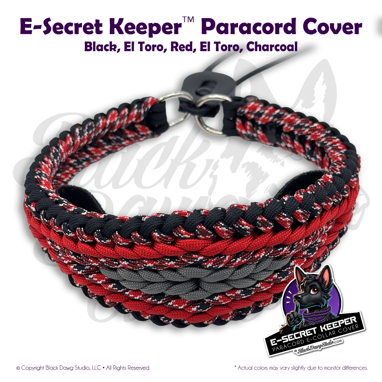 e-Secret Keeper Paracord Collar - Electric/Remote Training Collar Cover - Black, El Toro, Red, El Toro, Charcoal