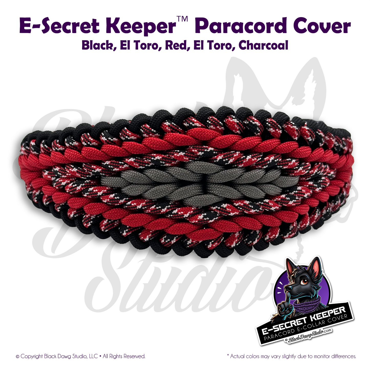 e-Secret Keeper Paracord Collar - Electric/Remote Training Collar Cover - Black, El Toro, Red, El Toro, Charcoal