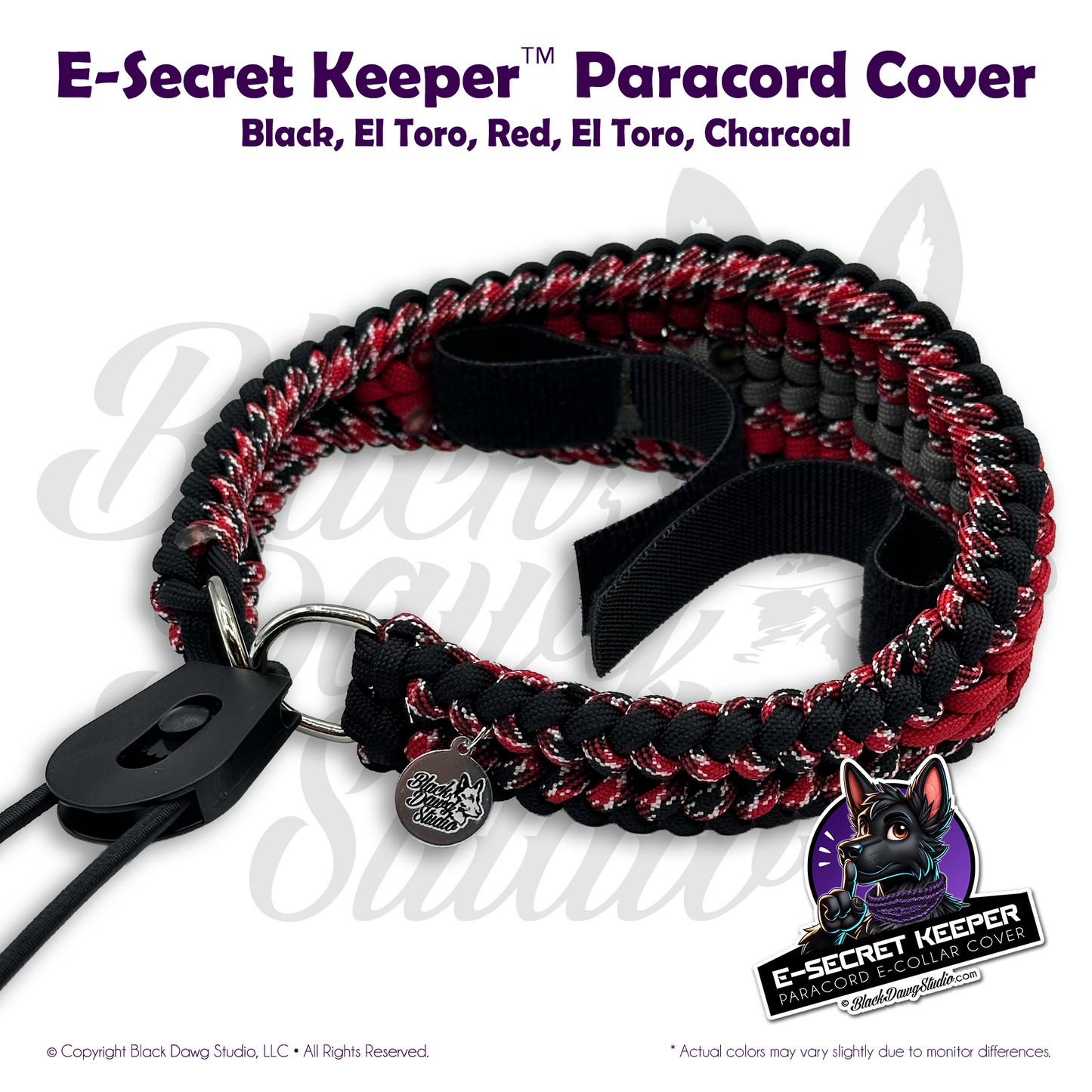 e-Secret Keeper Paracord Collar - Electric/Remote Training Collar Cover - Black, El Toro, Red, El Toro, Charcoal