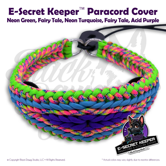 e-Secret Keeper Paracord Collar - Electric/Remote Training Collar Cover - Neon Green, Fairy Tale, Neon Turquoise, Fairy Tale, Acid Purple