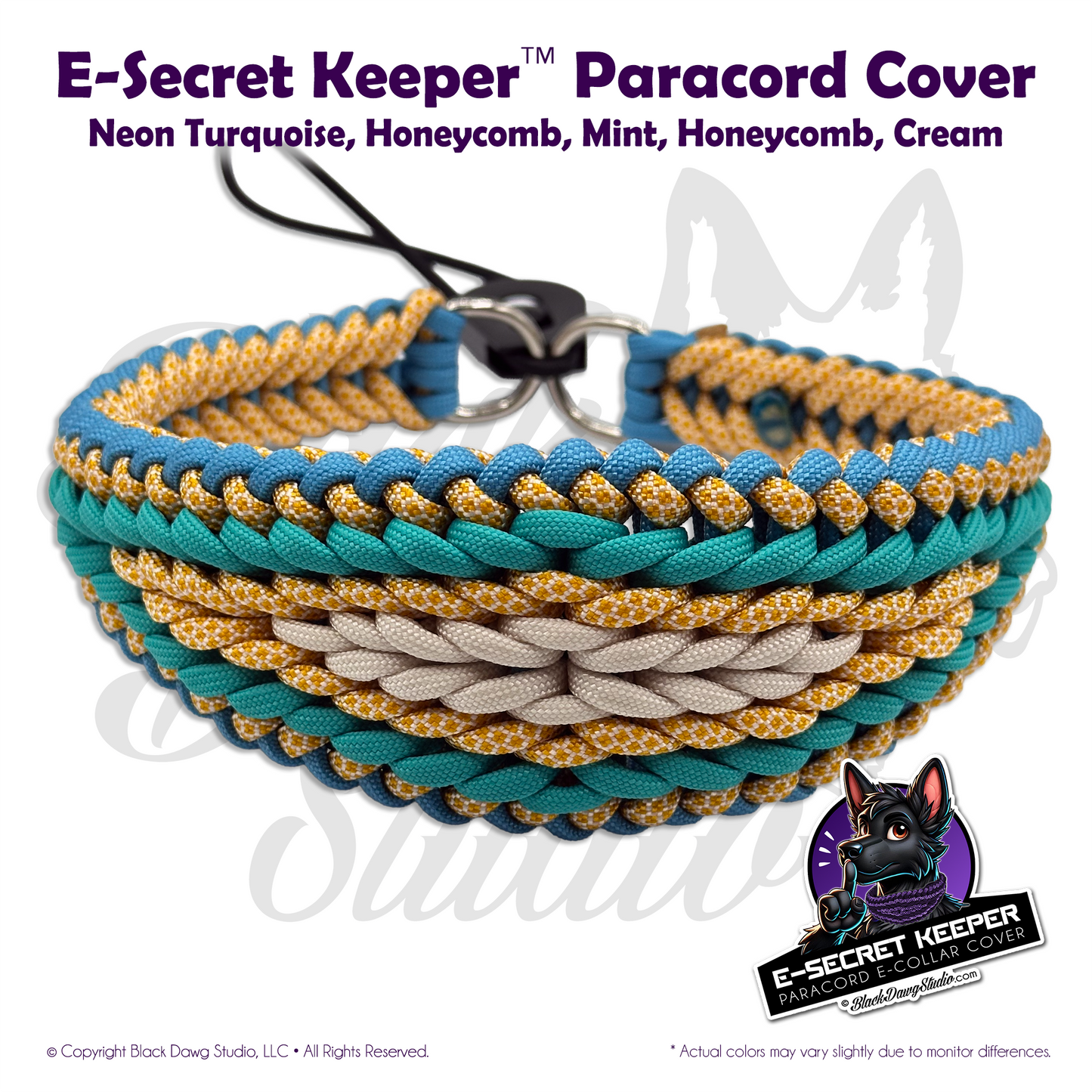 e-Secret Keeper Paracord Collar - Electric/Remote Training Collar Cover - Neon Turquoise, Honeycomb, Mint, Honeycomb, and Cream