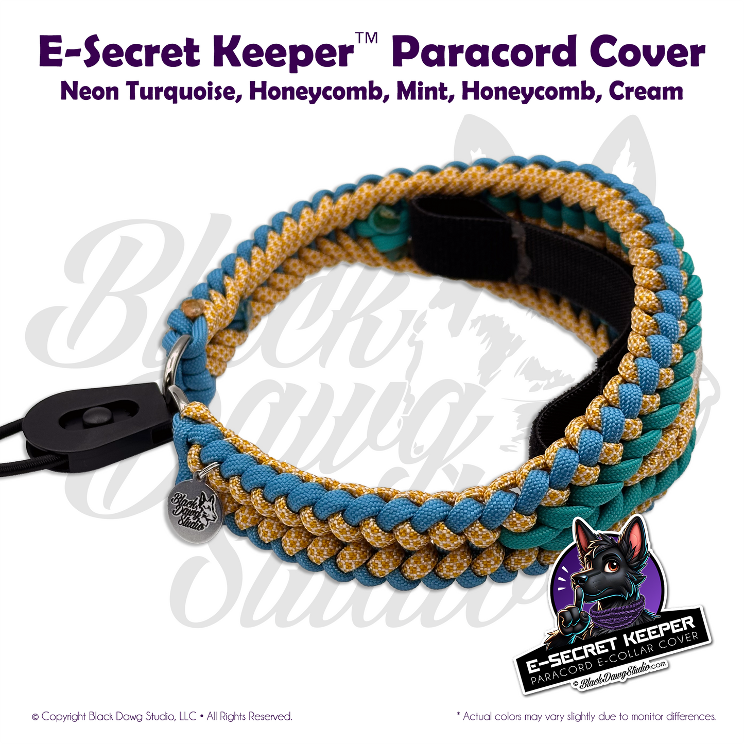 e-Secret Keeper Paracord Collar - Electric/Remote Training Collar Cover - Neon Turquoise, Honeycomb, Mint, Honeycomb, and Cream
