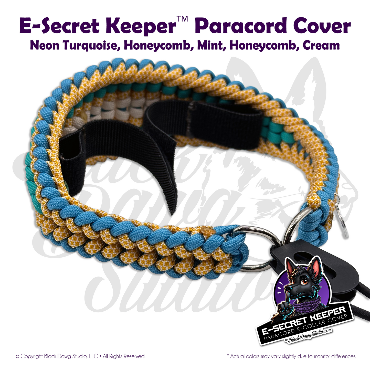 e-Secret Keeper Paracord Collar - Electric/Remote Training Collar Cover - Neon Turquoise, Honeycomb, Mint, Honeycomb, and Cream