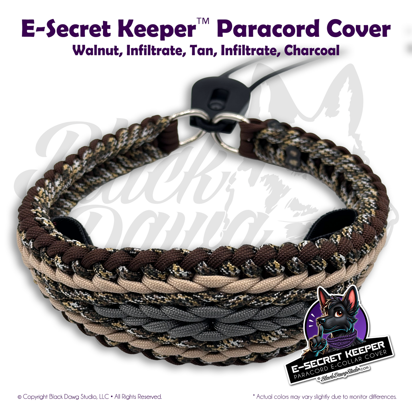 e-Secret Keeper Paracord Collar - Electric/Remote Training Collar Cover - Walnut, Infiltrate, Tan, Infiltrate, Charcoal