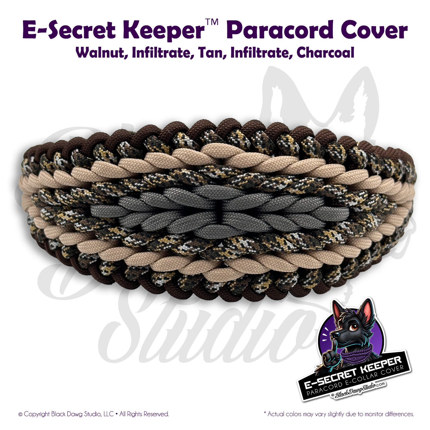 e-Secret Keeper Paracord Collar - Electric/Remote Training Collar Cover - Walnut, Infiltrate, Tan, Infiltrate, Charcoal