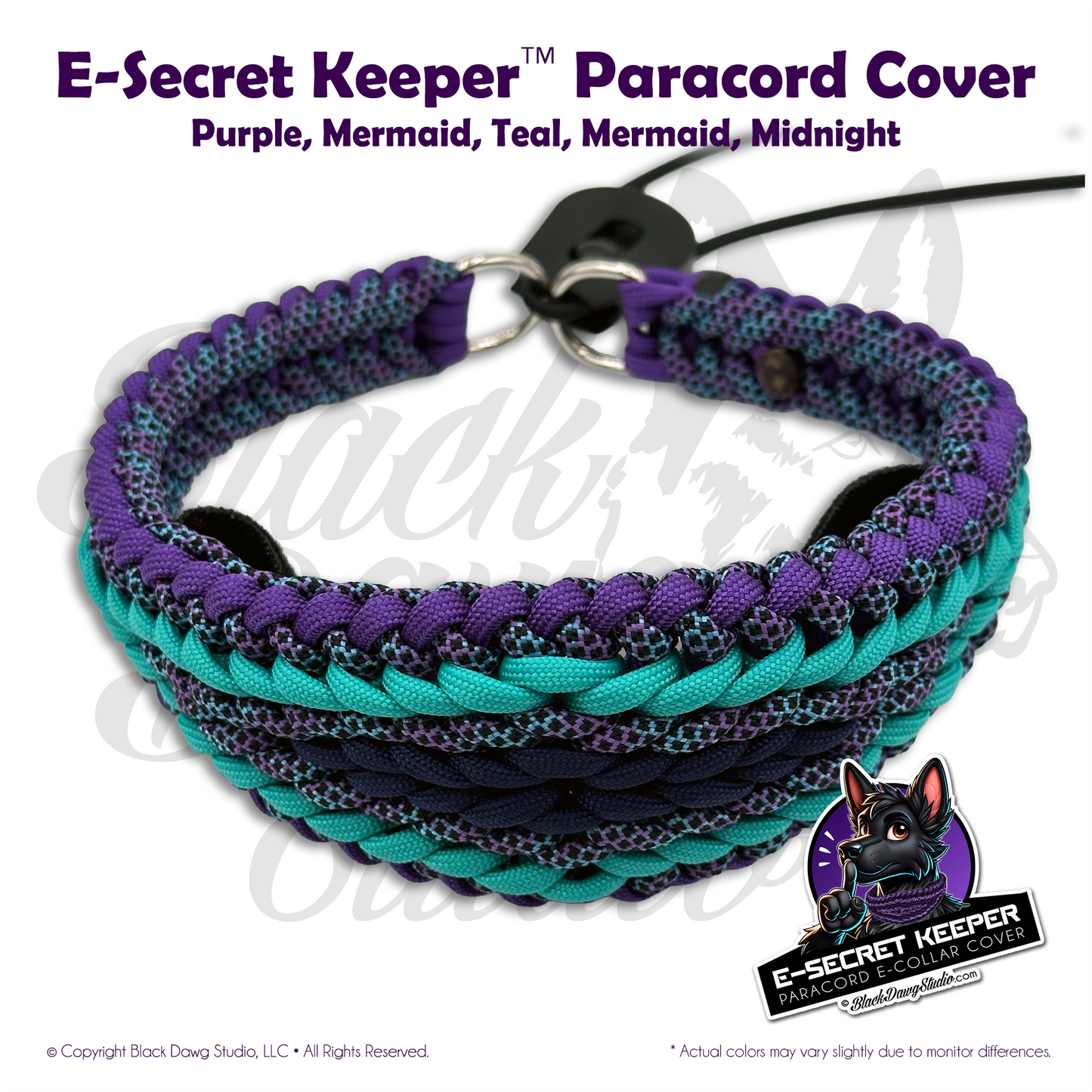 e-Secret Keeper Paracord Collar - Electric/Remote Training Collar Cover - Purple, Mermaid, Teal, Mermaid, Midnight