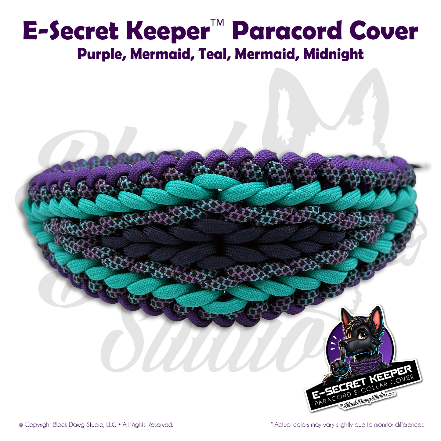 e-Secret Keeper Paracord Collar - Electric/Remote Training Collar Cover - Purple, Mermaid, Teal, Mermaid, Midnight