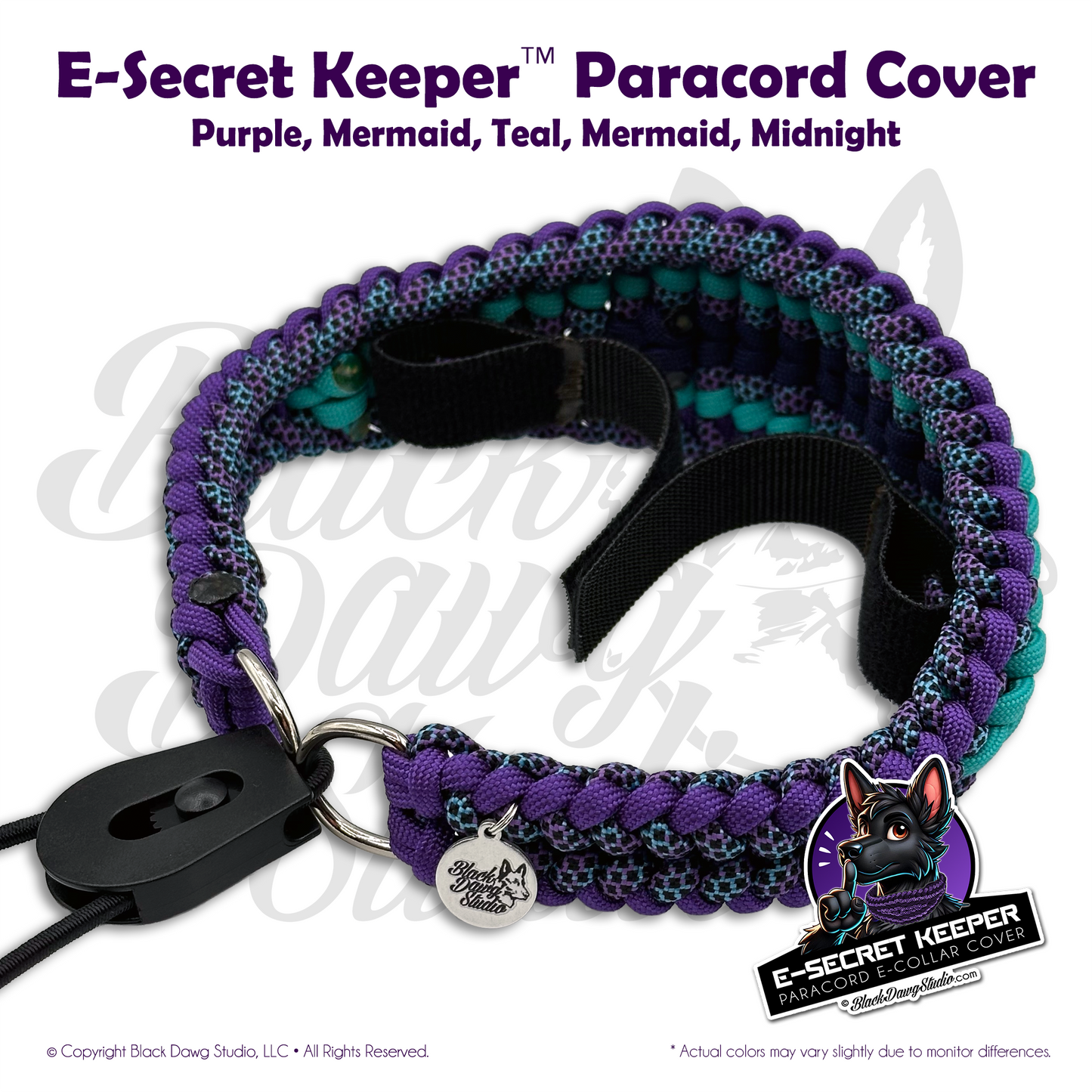 e-Secret Keeper Paracord Collar - Electric/Remote Training Collar Cover - Purple, Mermaid, Teal, Mermaid, Midnight