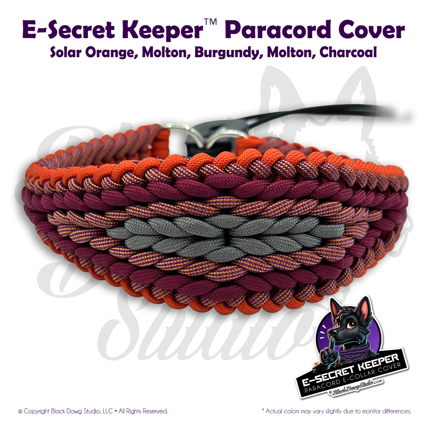e-Secret Keeper Paracord Collar - Electric/Remote Training Collar Cover - Solar Orange, Molton, Burgundy, Molton, Charcoal