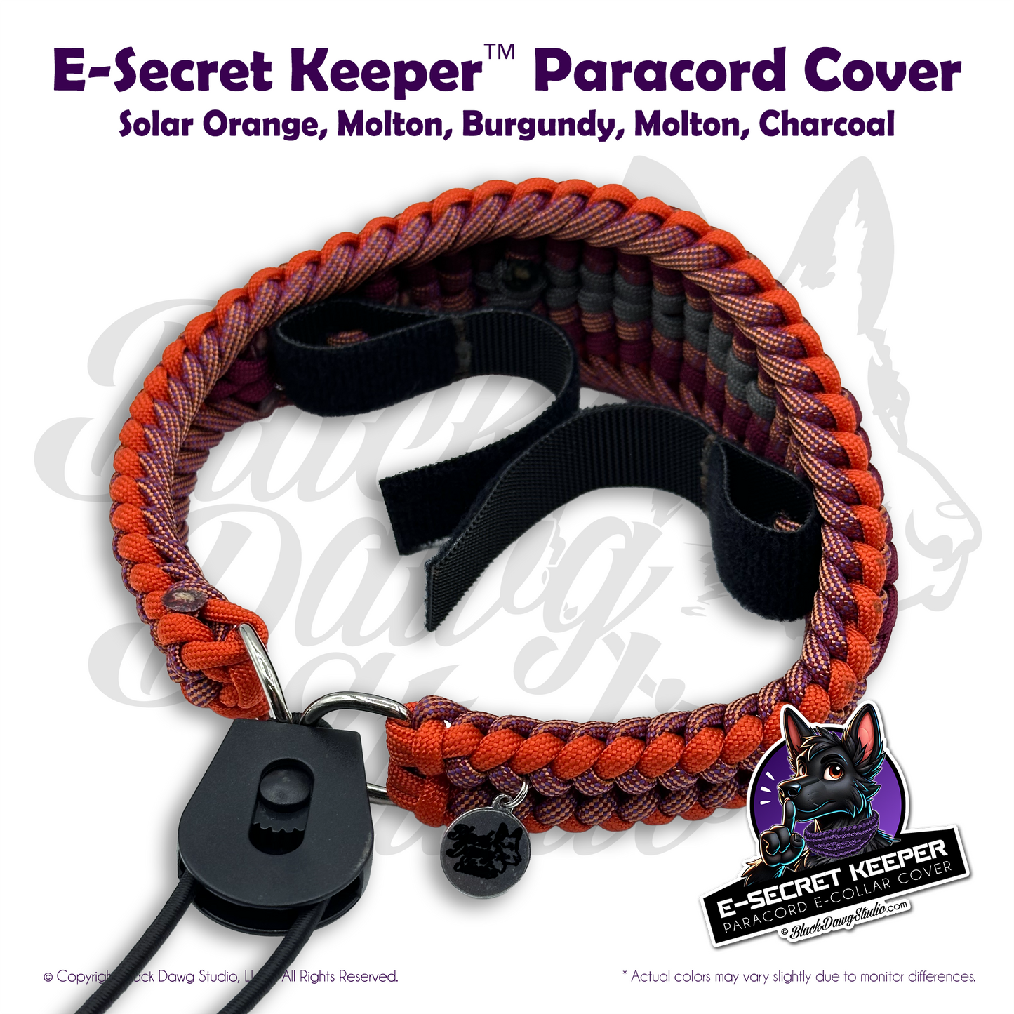 e-Secret Keeper Paracord Collar - Electric/Remote Training Collar Cover - Solar Orange, Molton, Burgundy, Molton, Charcoal