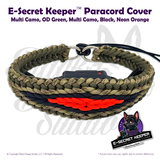 e-Secret Keeper Paracord Collar - Electric/Remote Training Collar Cover - Multi Camo, OD Green, Multi Camo, Black, and Neon Orange