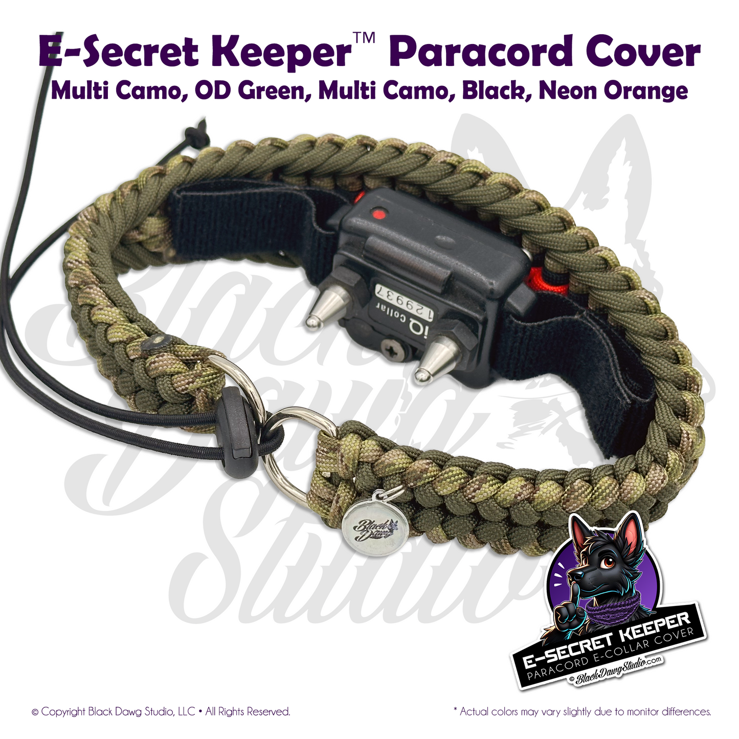 e-Secret Keeper Paracord Collar - Electric/Remote Training Collar Cover - Multi Camo, OD Green, Multi Camo, Black, and Neon Orange
