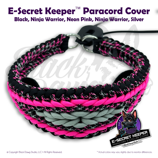 e-Secret Keeper Paracord Collar - Electric/Remote Training Collar Cover - Black, Ninja Warrior, Neon Pink, Ninja Warrior, Silver