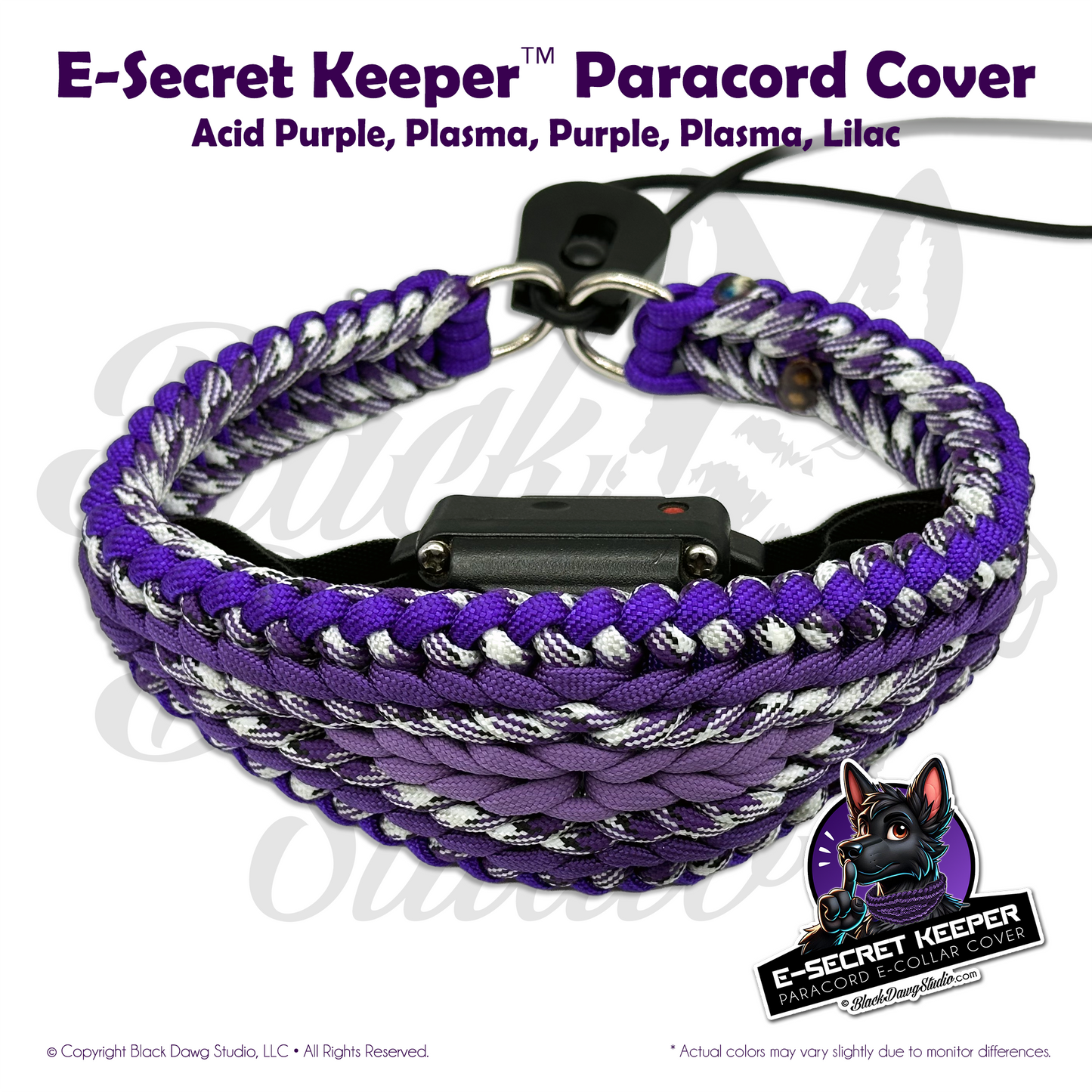 e-Secret Keeper Paracord Collar - Electric/Remote Training Collar Cover - Acid Purple, Plasma, Purple, Plasma, Lilac
