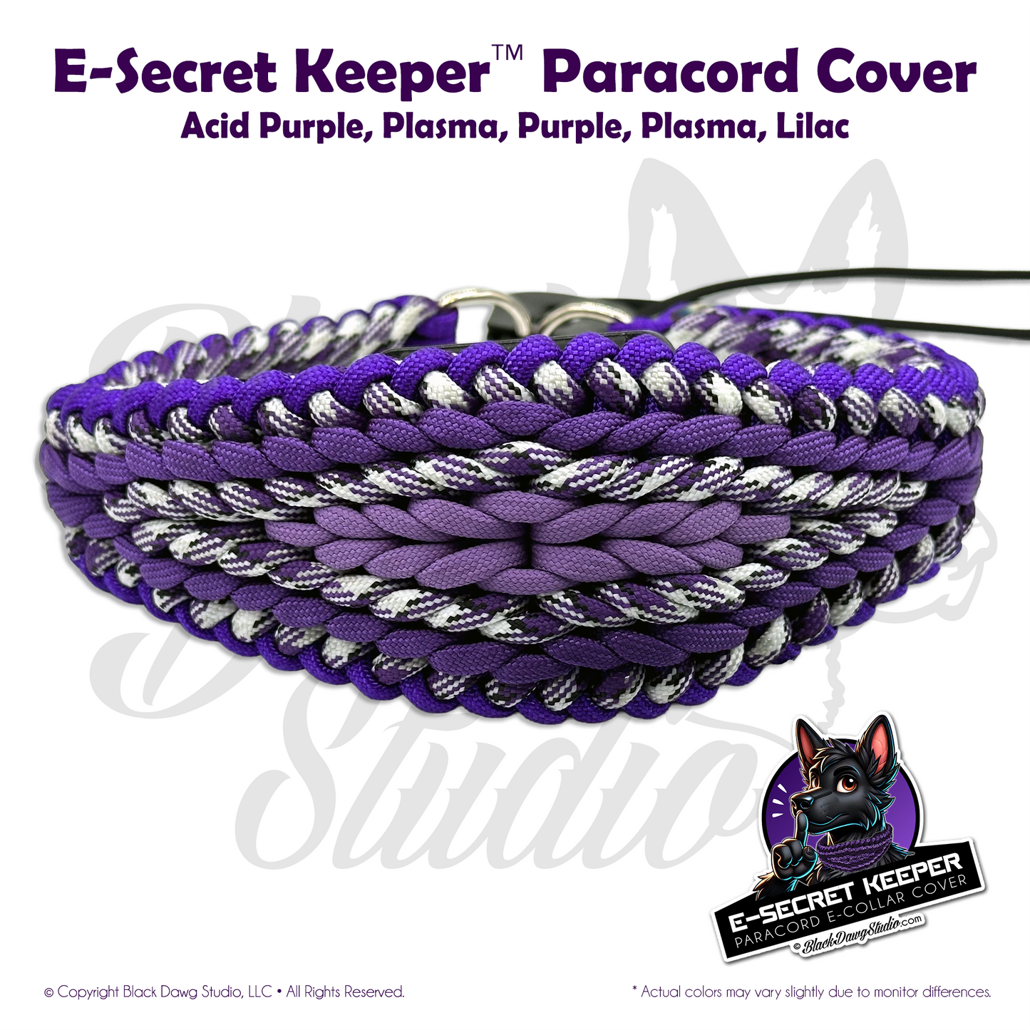e-Secret Keeper Paracord Collar - Electric/Remote Training Collar Cover - Acid Purple, Plasma, Purple, Plasma, Lilac