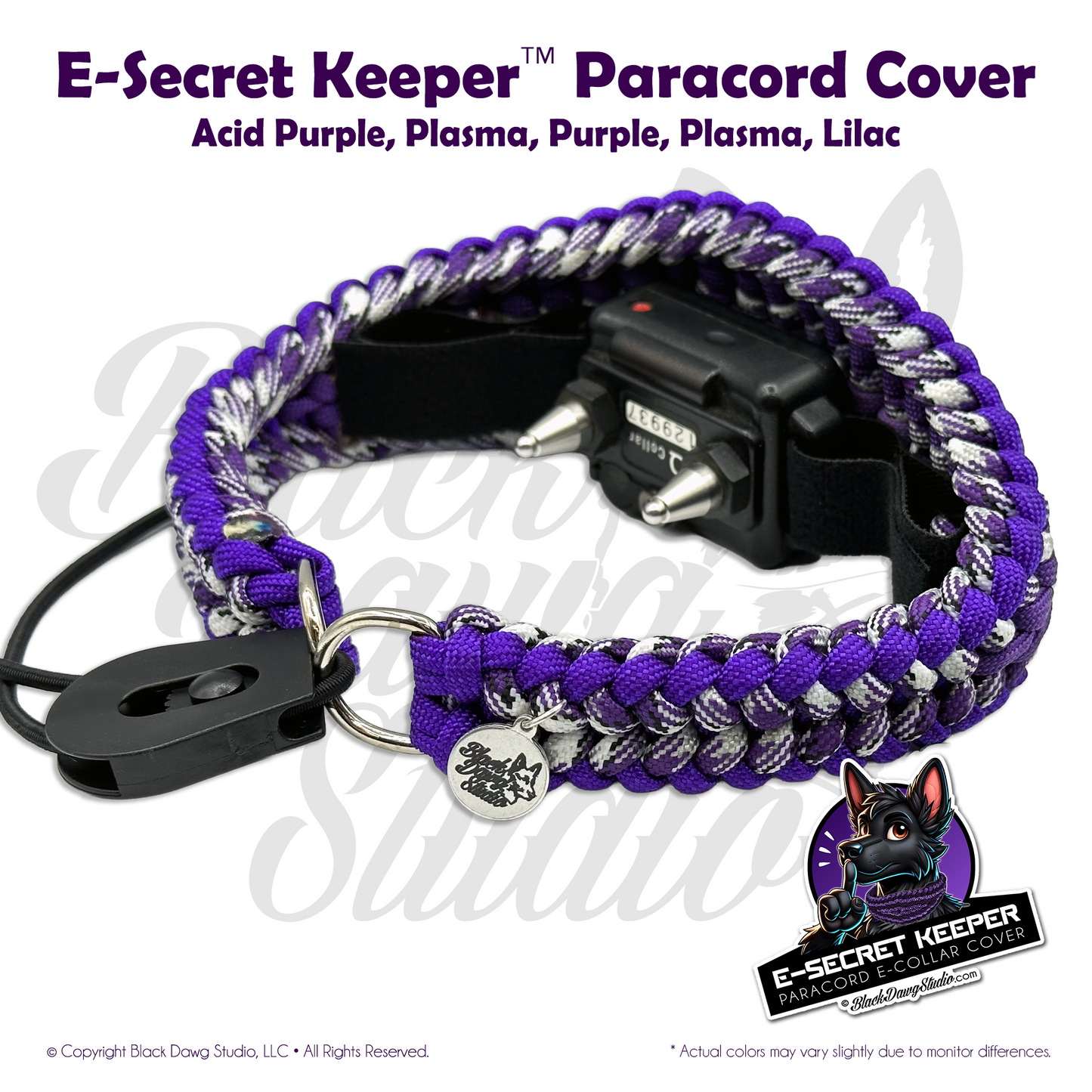 e-Secret Keeper Paracord Collar - Electric/Remote Training Collar Cover - Acid Purple, Plasma, Purple, Plasma, Lilac