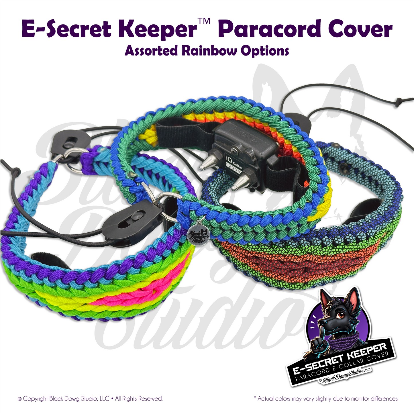e-Secret Keeper Paracord Collar - Electric/Remote Training Collar Cover - Rainbow Colors - Select Your Own
