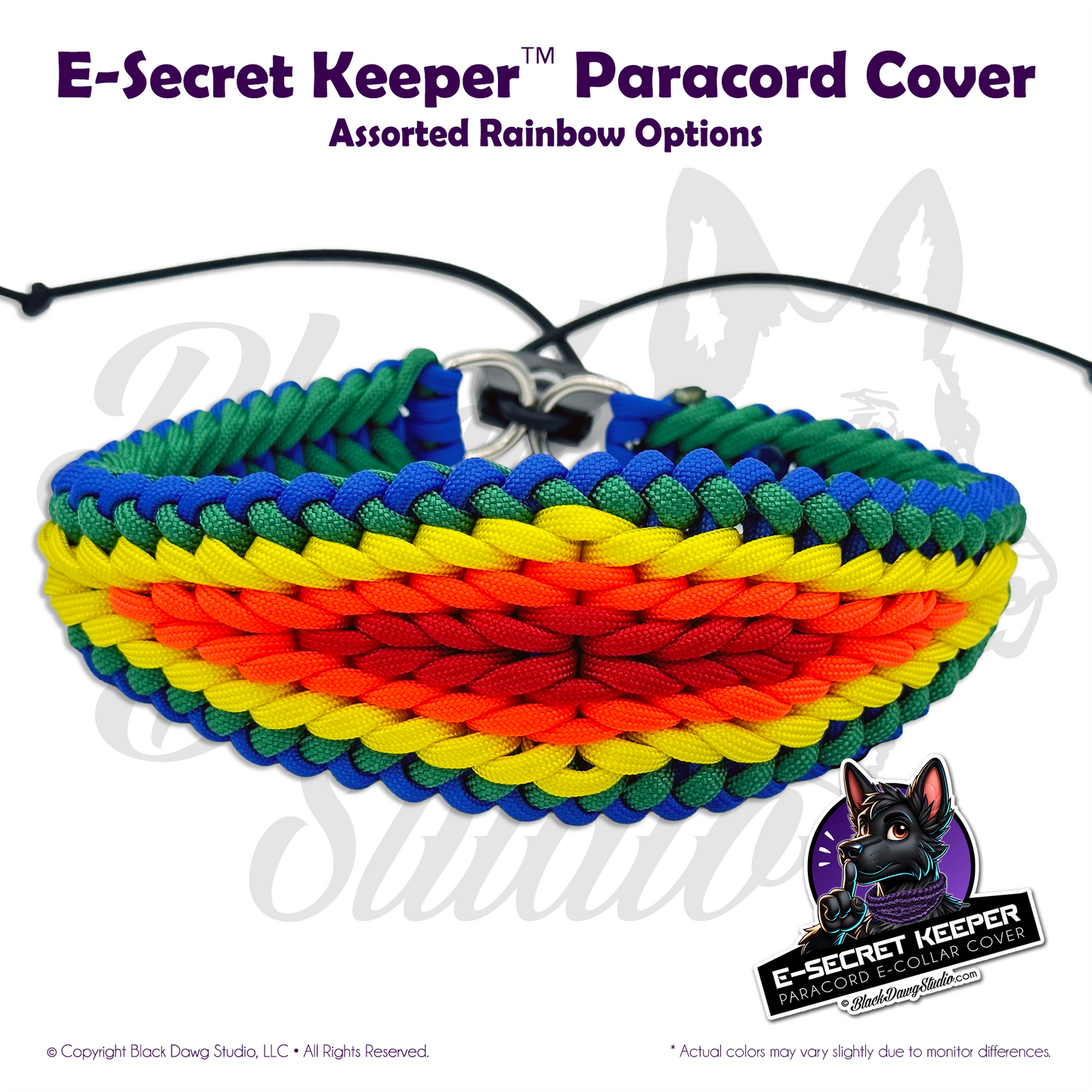 e-Secret Keeper Paracord Collar - Electric/Remote Training Collar Cover - Rainbow Colors - Select Your Own