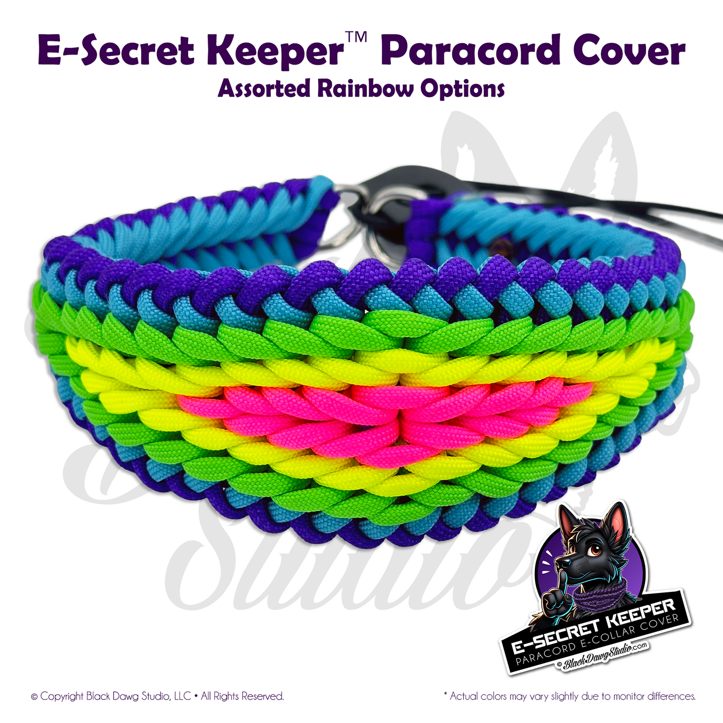 e-Secret Keeper Paracord Collar - Electric/Remote Training Collar Cover - Rainbow Colors - Select Your Own