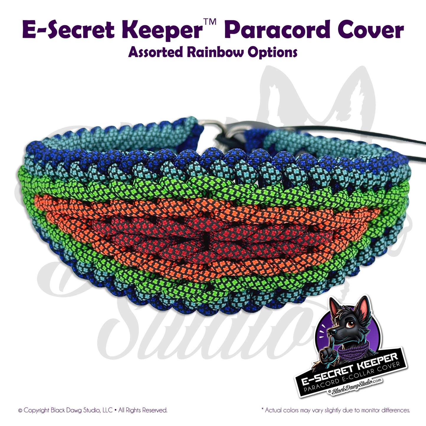 e-Secret Keeper Paracord Collar - Electric/Remote Training Collar Cover - Rainbow Colors - Select Your Own