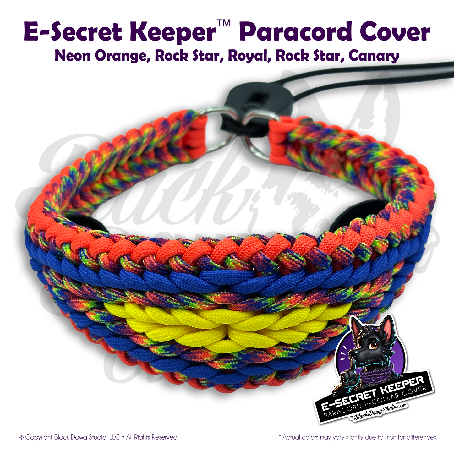 e-Secret Keeper Paracord Collar - Electric/Remote Training Collar Cover - Neon Orange, Rock Star, Royal, Rock Star, Canary