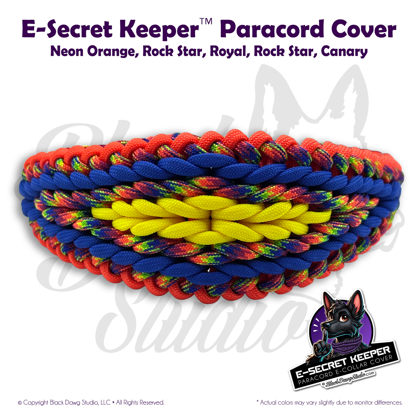 e-Secret Keeper Paracord Collar - Electric/Remote Training Collar Cover - Neon Orange, Rock Star, Royal, Rock Star, Canary