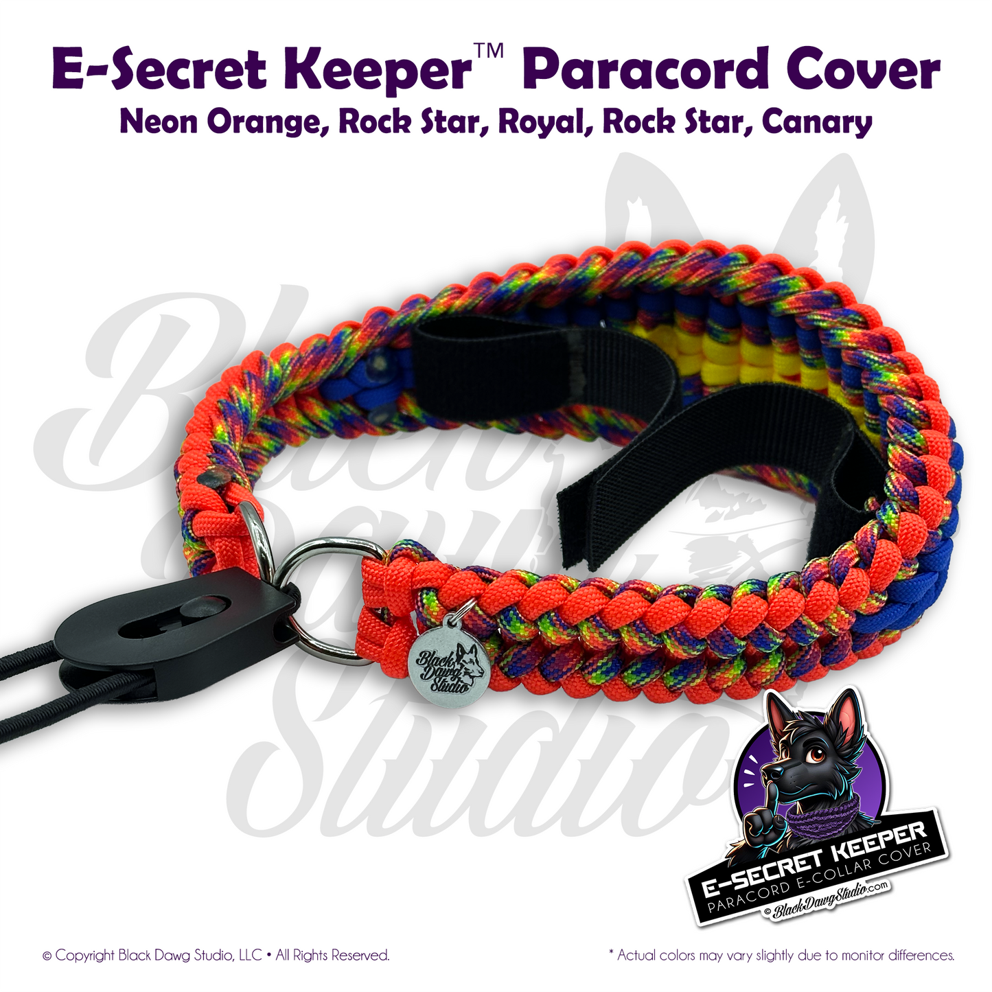 e-Secret Keeper Paracord Collar - Electric/Remote Training Collar Cover - Neon Orange, Rock Star, Royal, Rock Star, Canary
